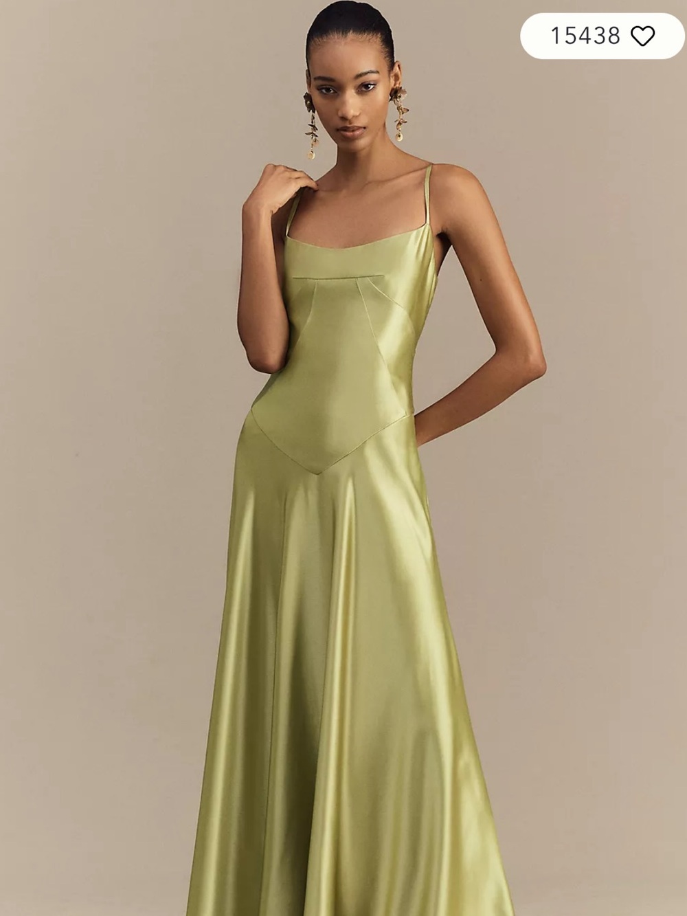 Anthropologie Olive Satin Slip Gown